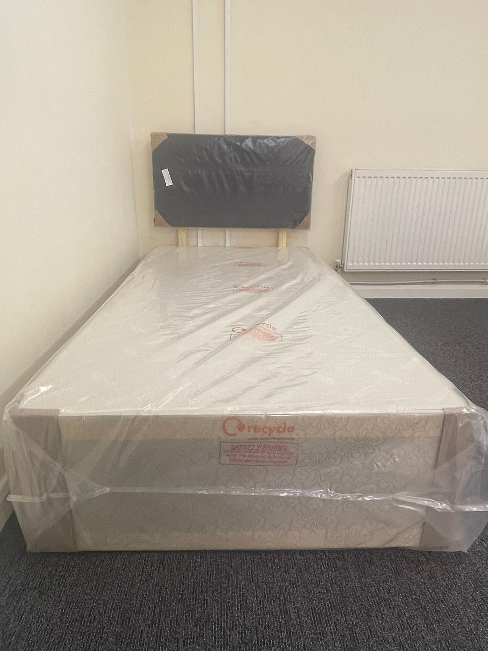 Thumbnail: SINGLE OXFORD SEMI-ORTHOPAEDIC MATTRESS WITH DAMASK DIVAN BASE AND HEADBOARD