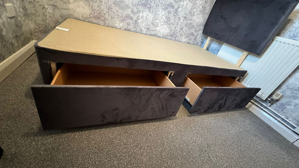 Thumbnail: SINGLE DIVAN BASE WITH 2 DRAWERS & HB - CHOICE OF COLOURS /FABRICS 