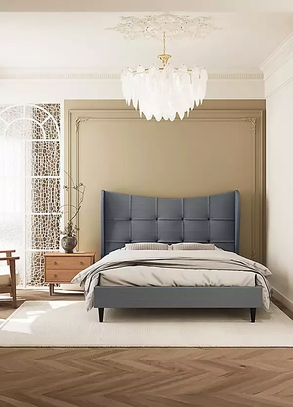 Thumbnail: KING - VERONA BED FRAME - GREY FABRIC - 