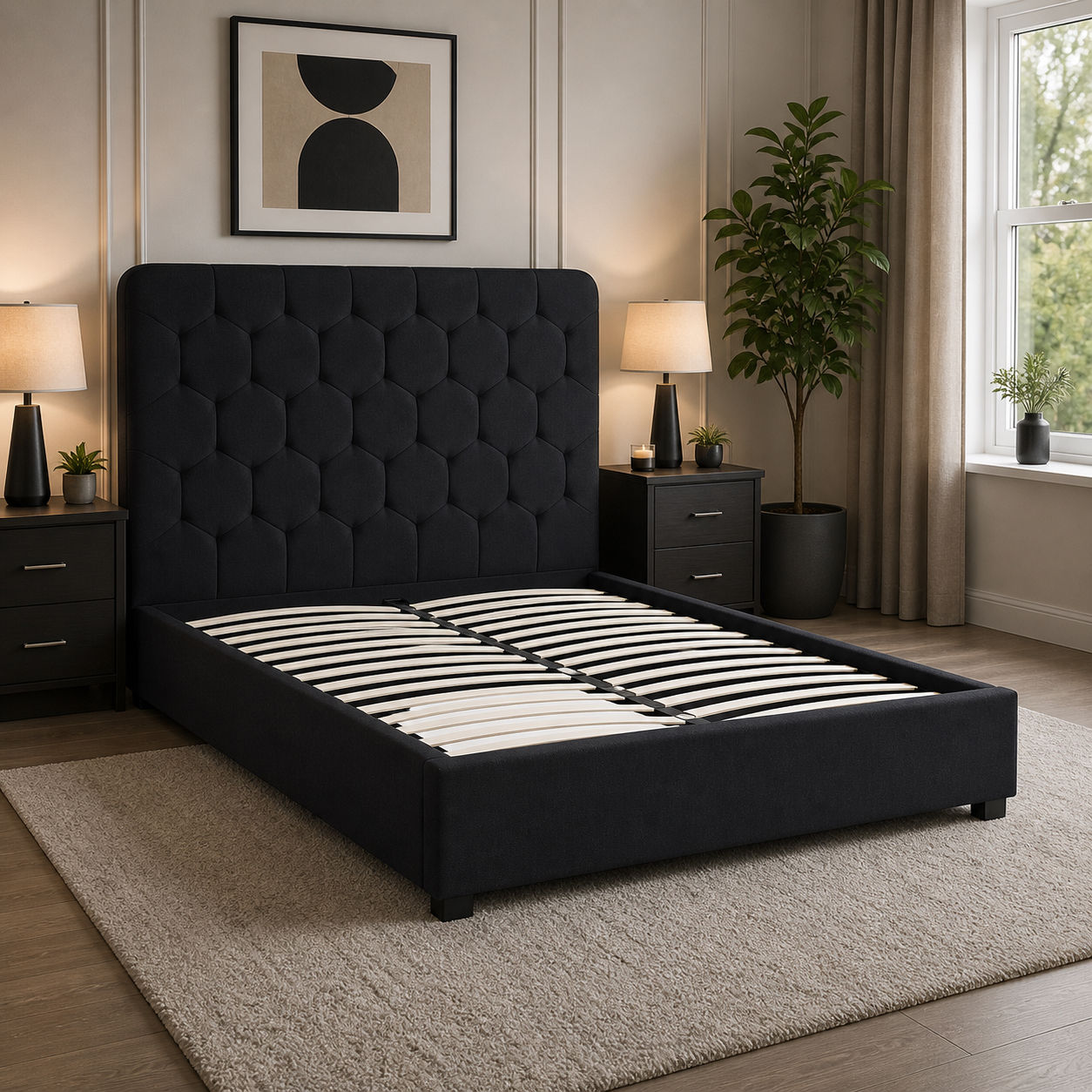 KING - MADISON END LIFT OTTOMAN BED FRAME - BLACK VELVET
