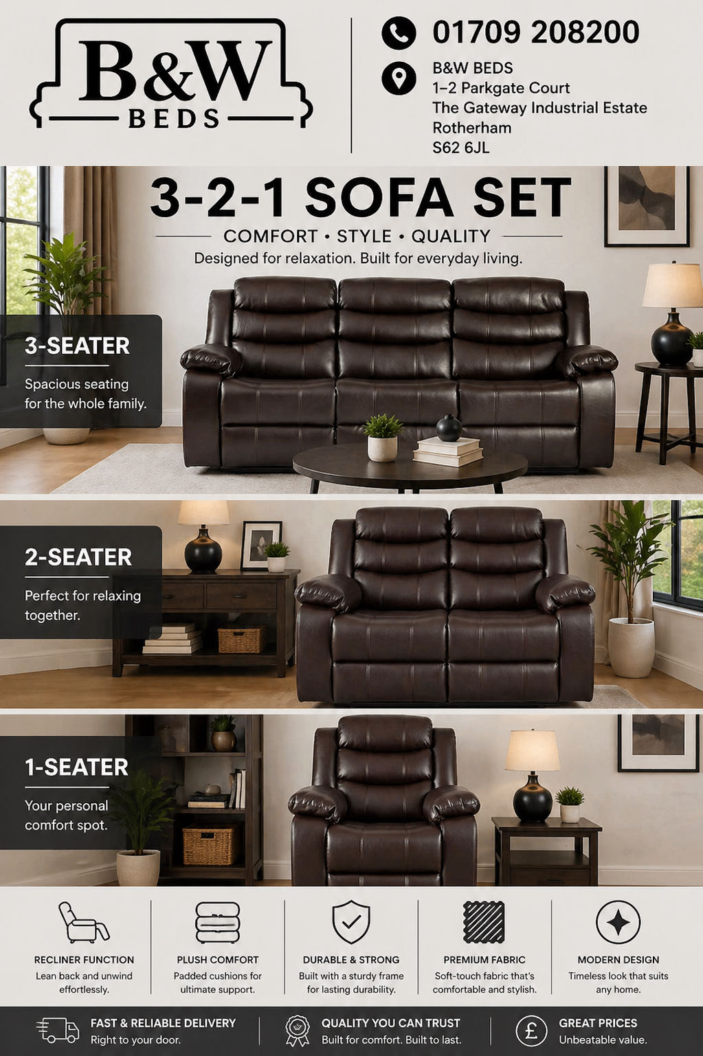 TURIN 3&2&1 recliners - BROWN LEATHER AIRE £1150