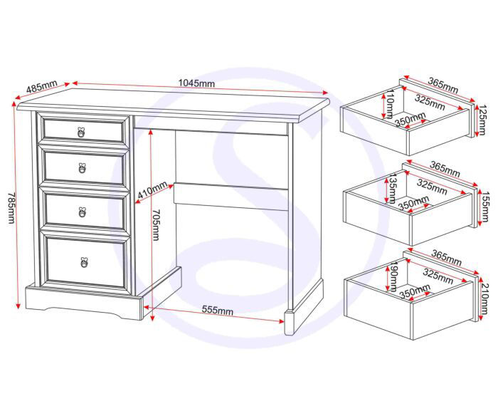 Thumbnail: Corona 4 Drawer Dressing Table - Distressed Waxed Pine