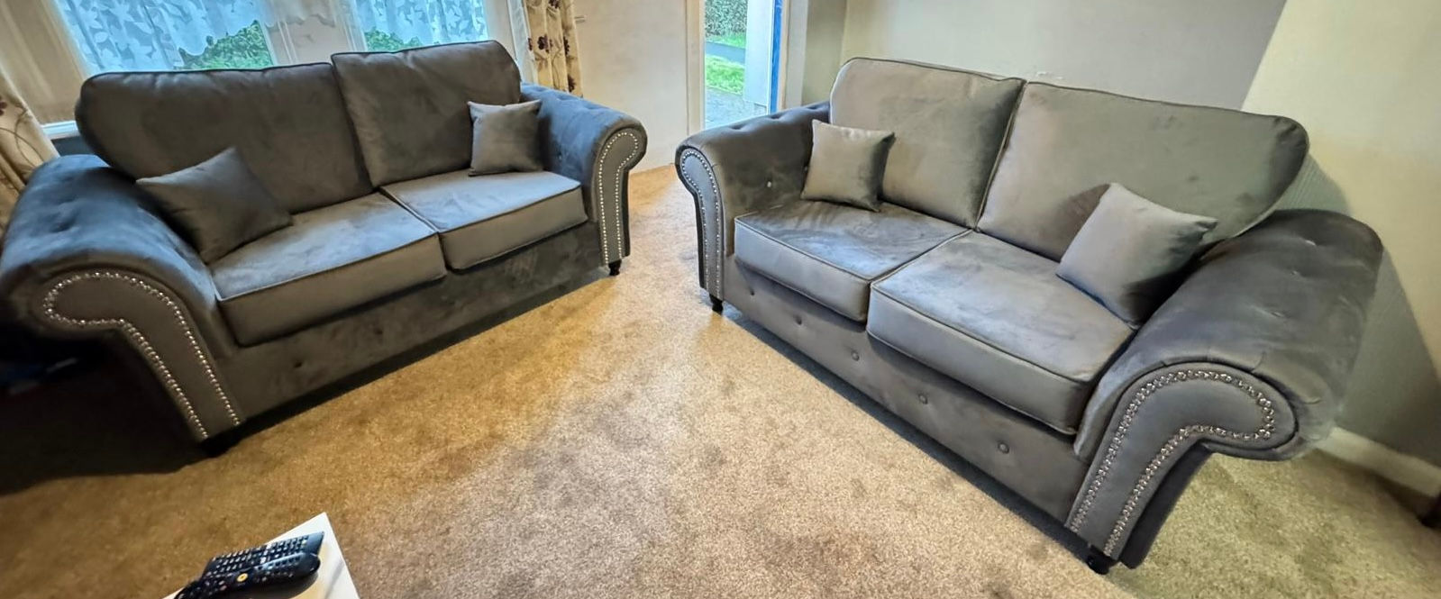 OAKLAND 3&2 SOFAS IN GREY PLUSH 