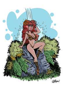 Femme rousse, bikini, rocher, jungle