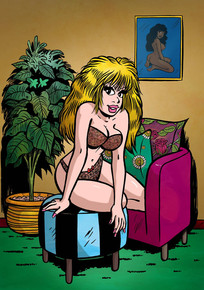 Femme blonde, dessin, assise