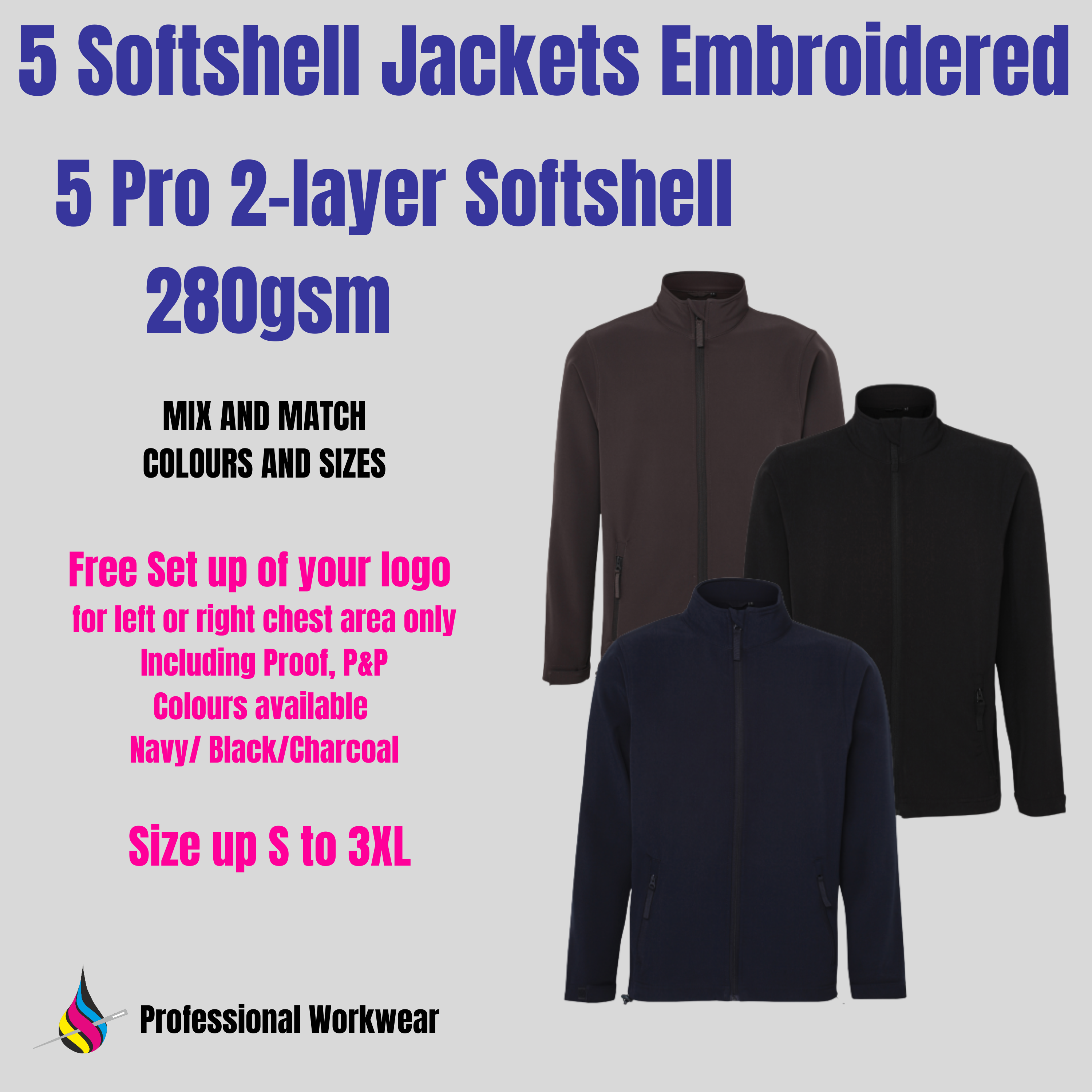 5x Softshell Jackets Embroidered