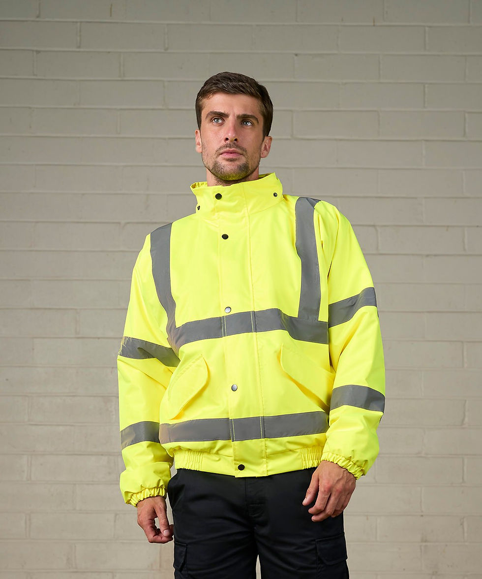 Rx770 yellow high viz bomber jacket worn by a man