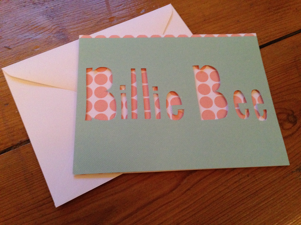 "Billie Bee" hand cut card