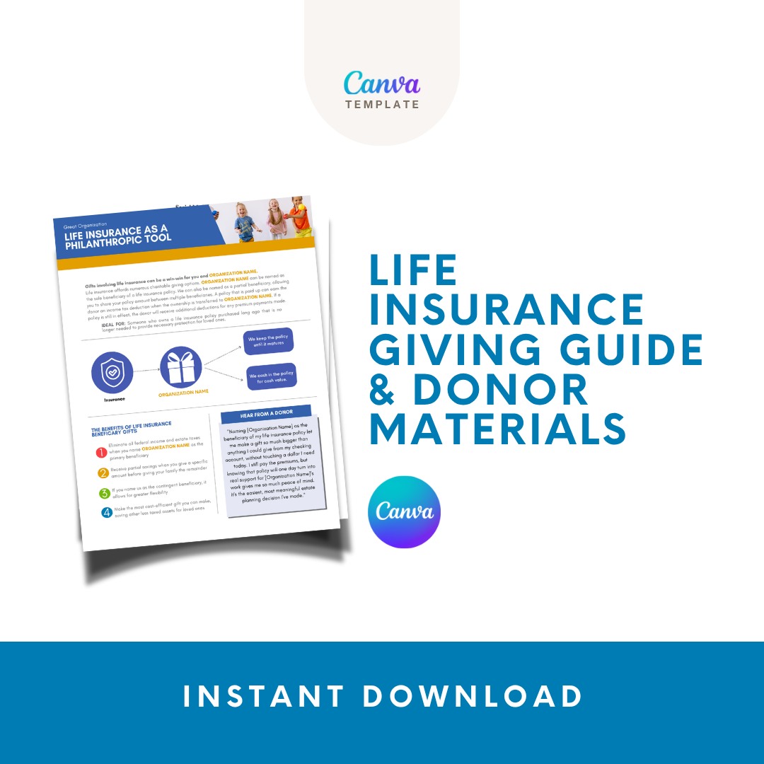 Life Insurance Giving Guide & Donor Template | Nonprofit Fundraising Bundle