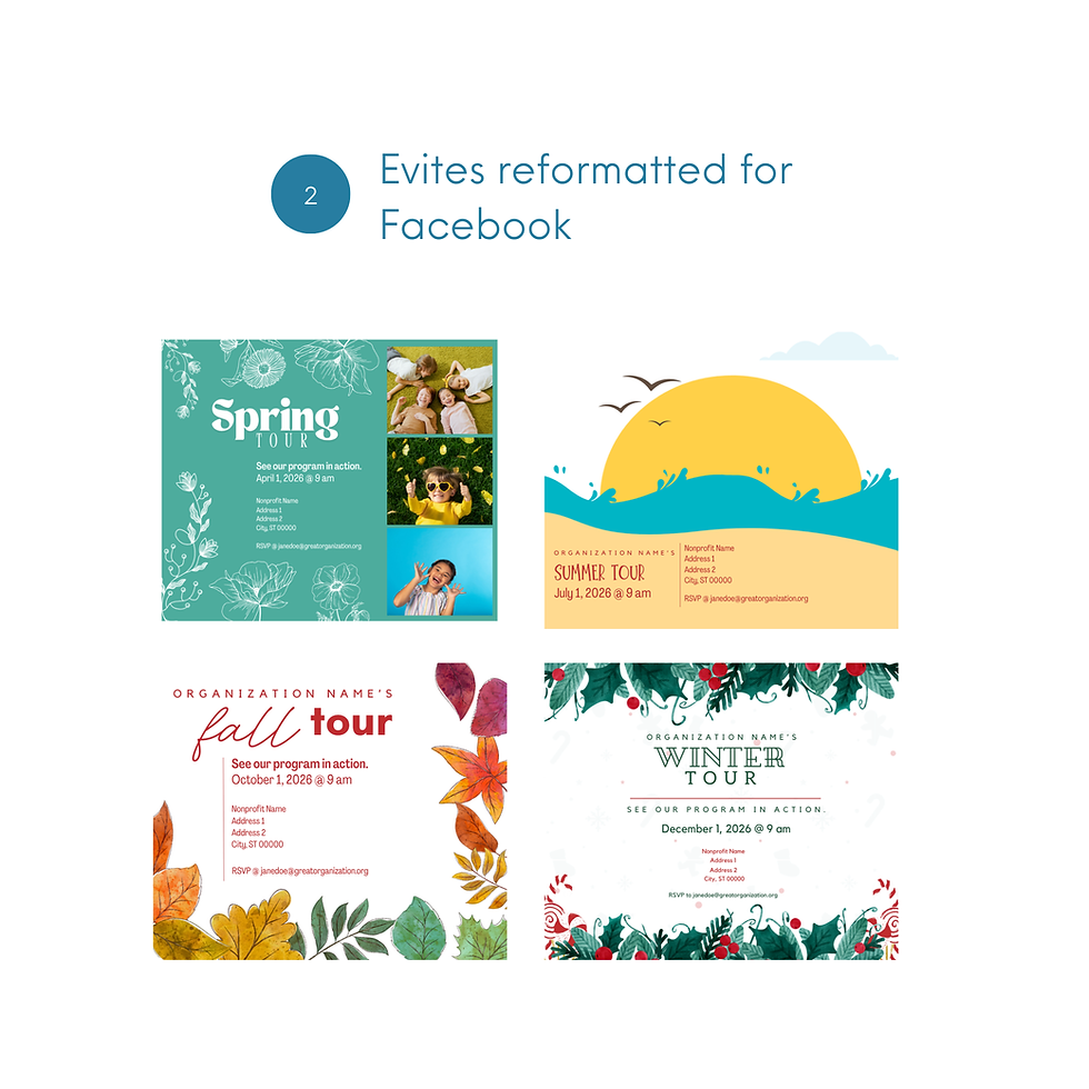 Thumbnail: 4 Seasonal Nonprofit Tour Evites | Digital Invitation Set | Spring, Summer, Fall