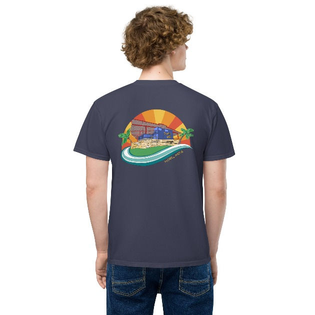 Thumbnail: Retro Shadow Lake Drawing T-Shirt with Yellow Pocket Logo  