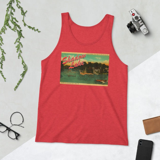 Thumbnail: Unisex Vintage-Inspired Land of One Million Smiles Shadow Lake Tank Top