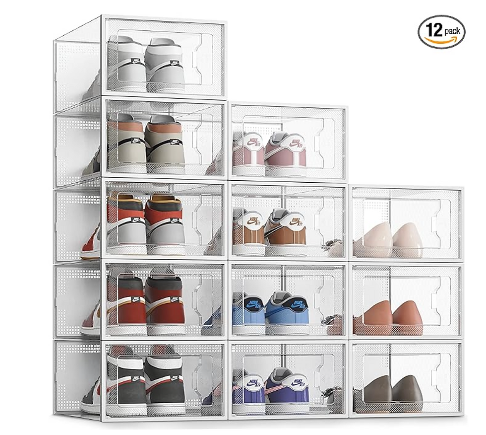 Clear bin stackable shoe organizer