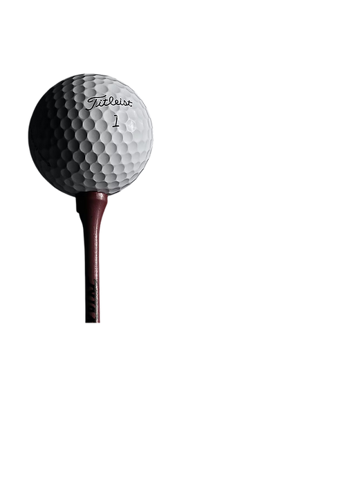 White golf ball on a brown golf tee with transparent background
