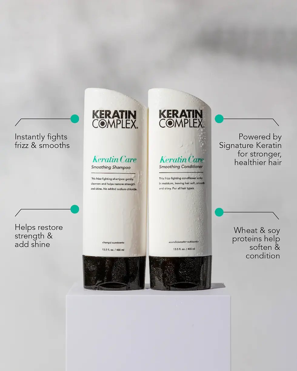 High angle view of hair care products recommended for keratin-treated hair on a bathroom shelf