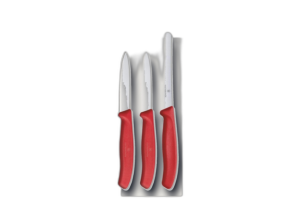Victorinox Swiss Classic 3-Piece Kitchen Knife Set on a cream product tile
