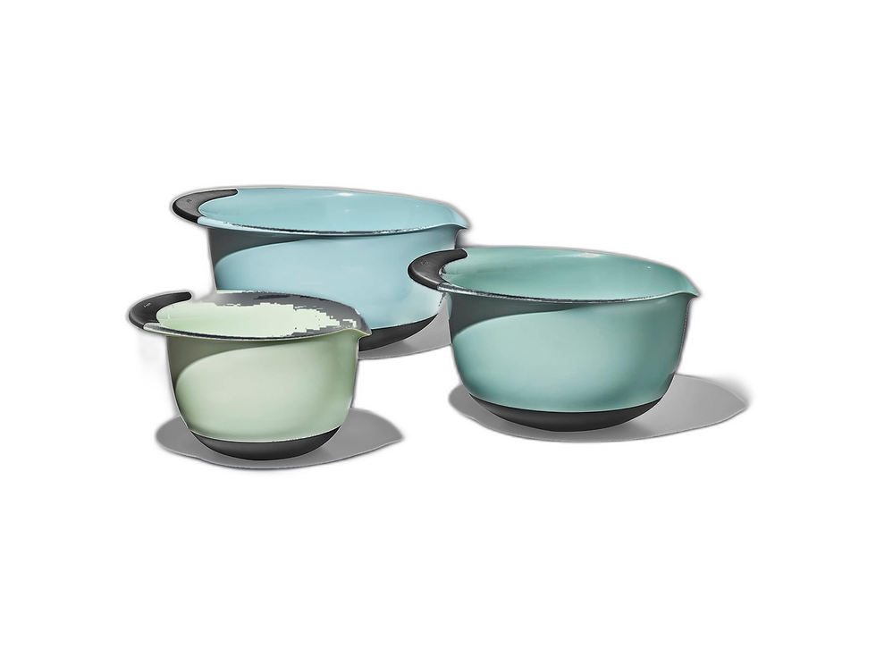 OXO Good Grips 3-Piece Plastic Mixing Bowl Set on a cream product tile