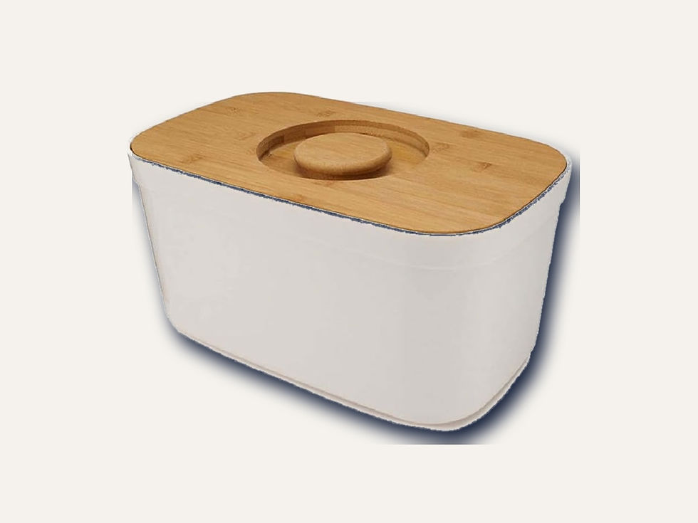 Joseph Joseph Bread Bin with Bamboo Cutting Board Lid on a cream Hiinghams product tile