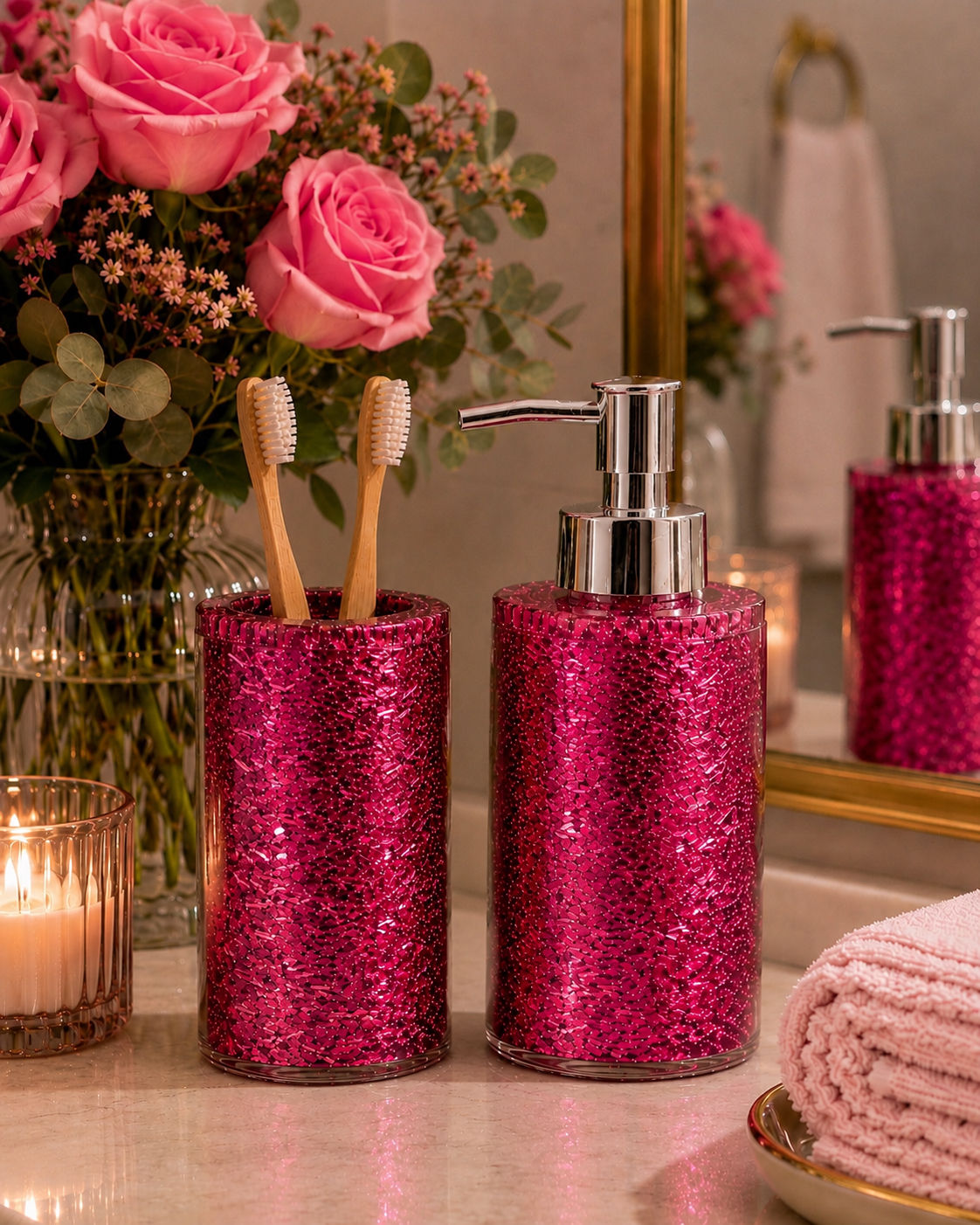 Hot Pink Shimmer Bathroom Set