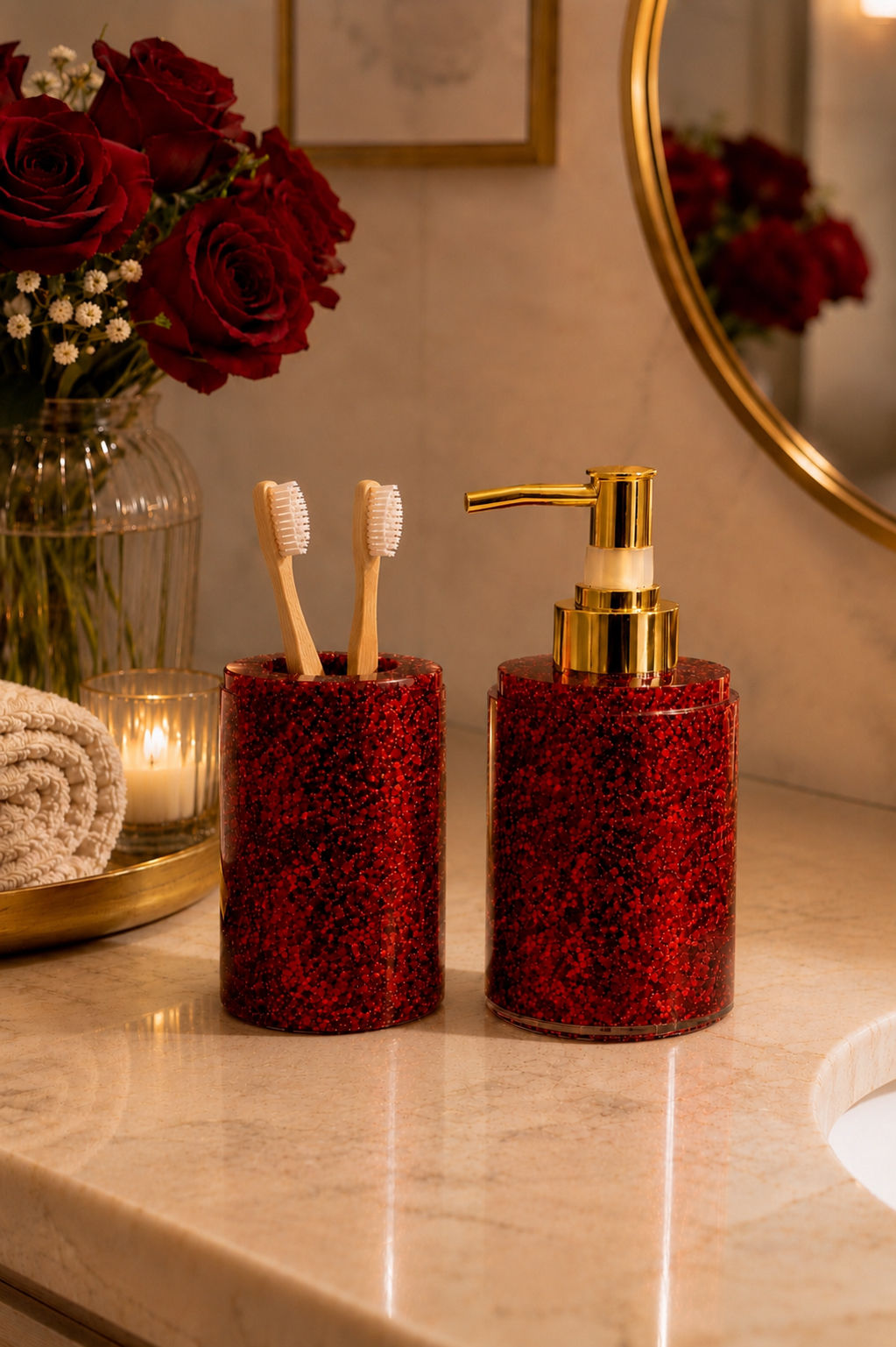 Red Shimmer Bathroom Set