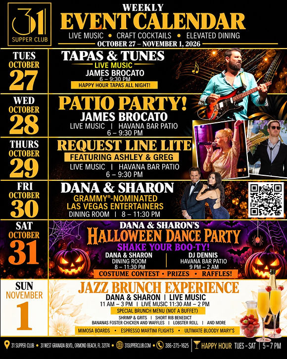 October 27, 28, 29, 30, 31 & November 1 dj live music happy hour celebration dinner steak