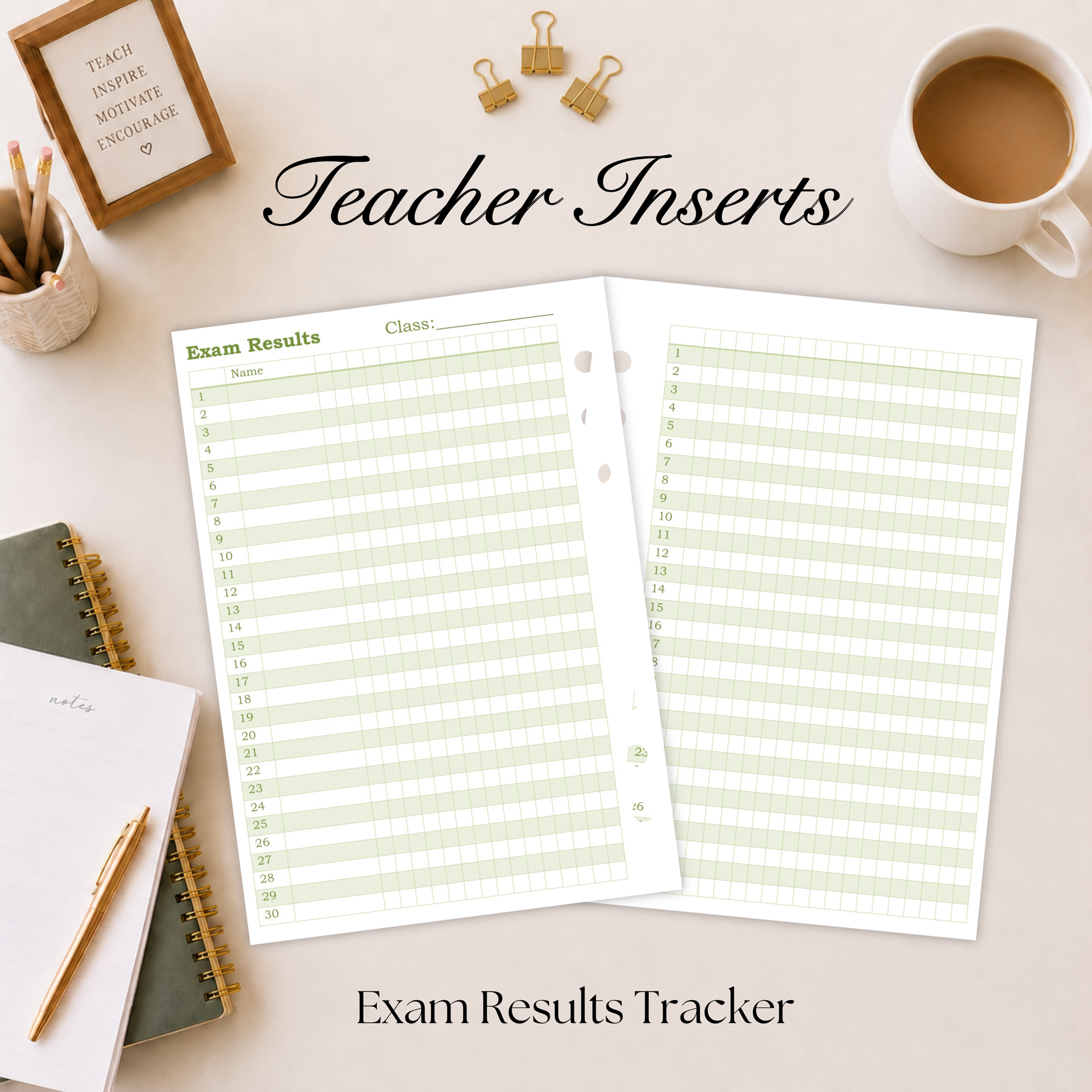 Exam Results Tracker ; A4/A5 Printed Teacher Insert (English or Gaeilge)