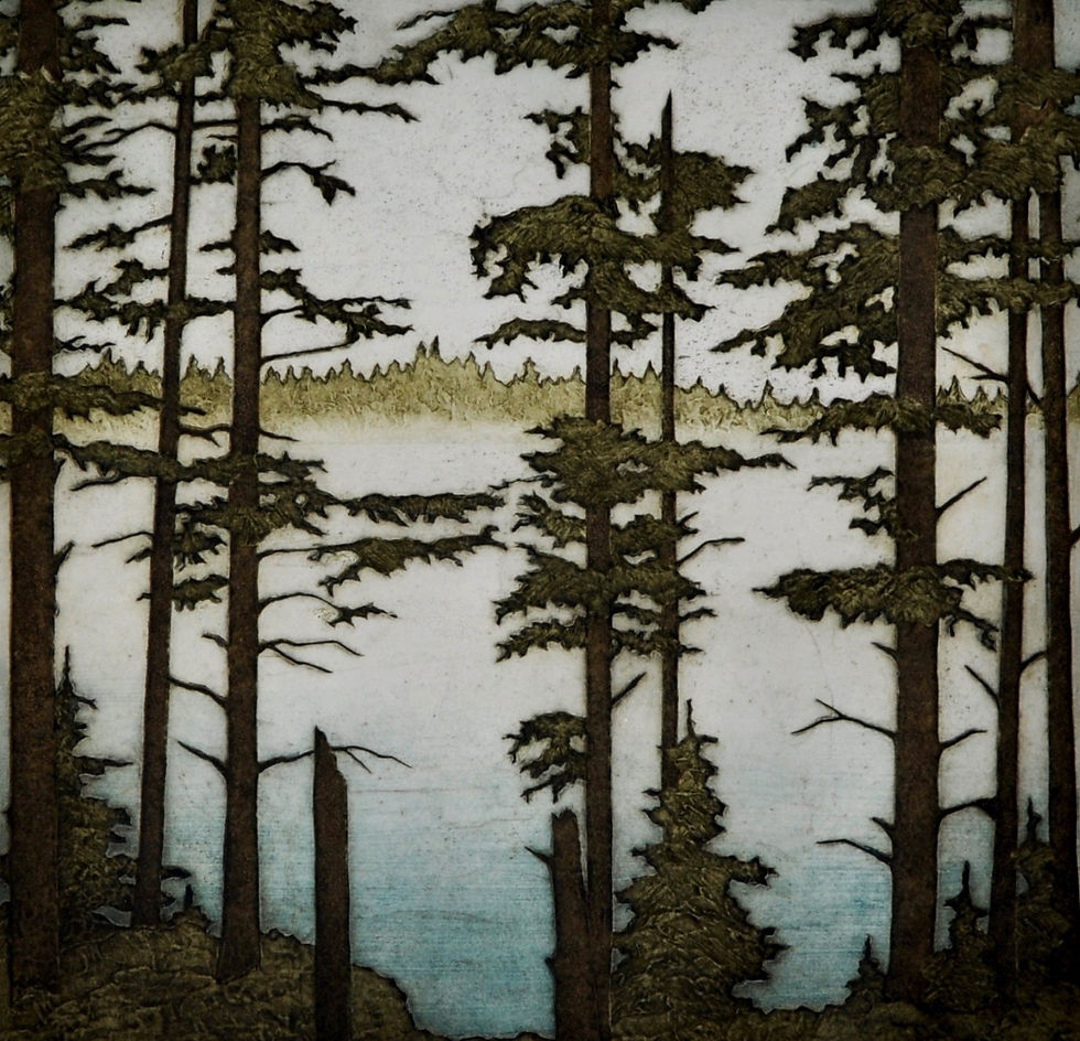 Kathleen Buchanan, Tall spruce, Morning Fog, 18” x 18”