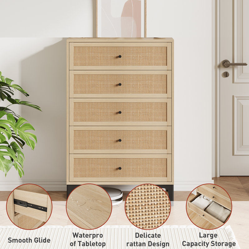 Thumbnail: 5 DRAWER RATTAN CHEST FRONT VIEW