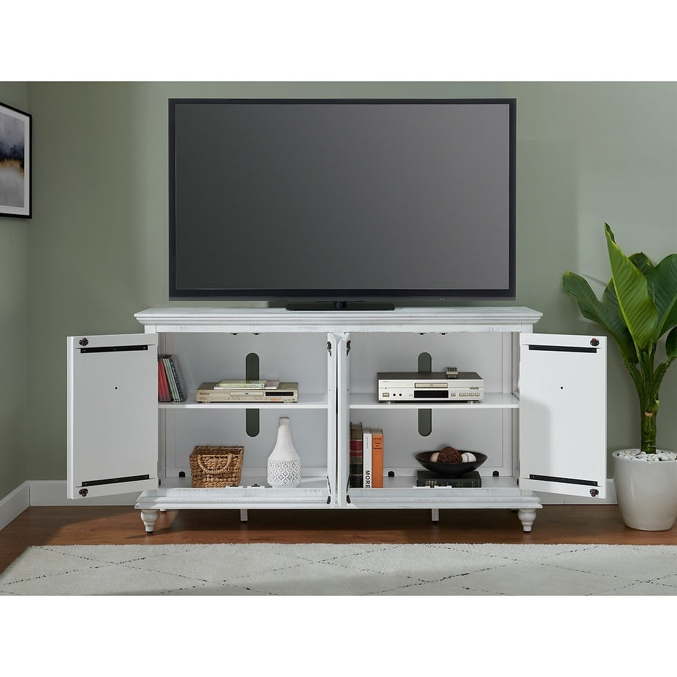 Thumbnail: DISTRICT SOLID WOOD 65" TV STAND WHITE COLOR OPEN DRAWER FRONT VIEW