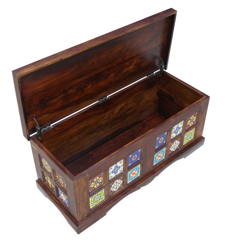 Thumbnail: TILE FITTED SOLID WOOD TRUNK INSIDE TOP VIEW