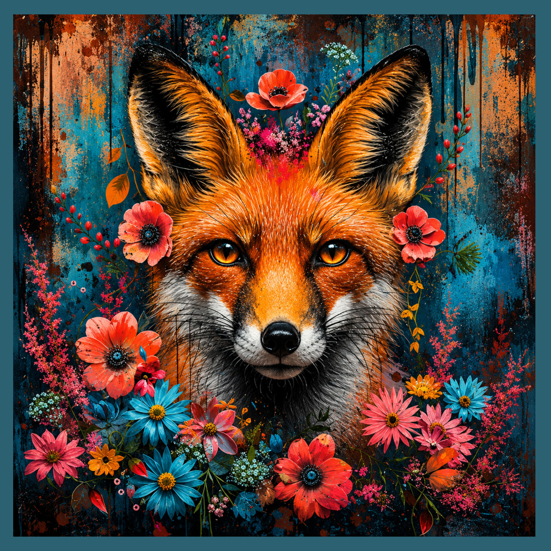 Red Fox Wall Art | Vintage Animal Print | Cozy Cabin Home Decor Flowers Country