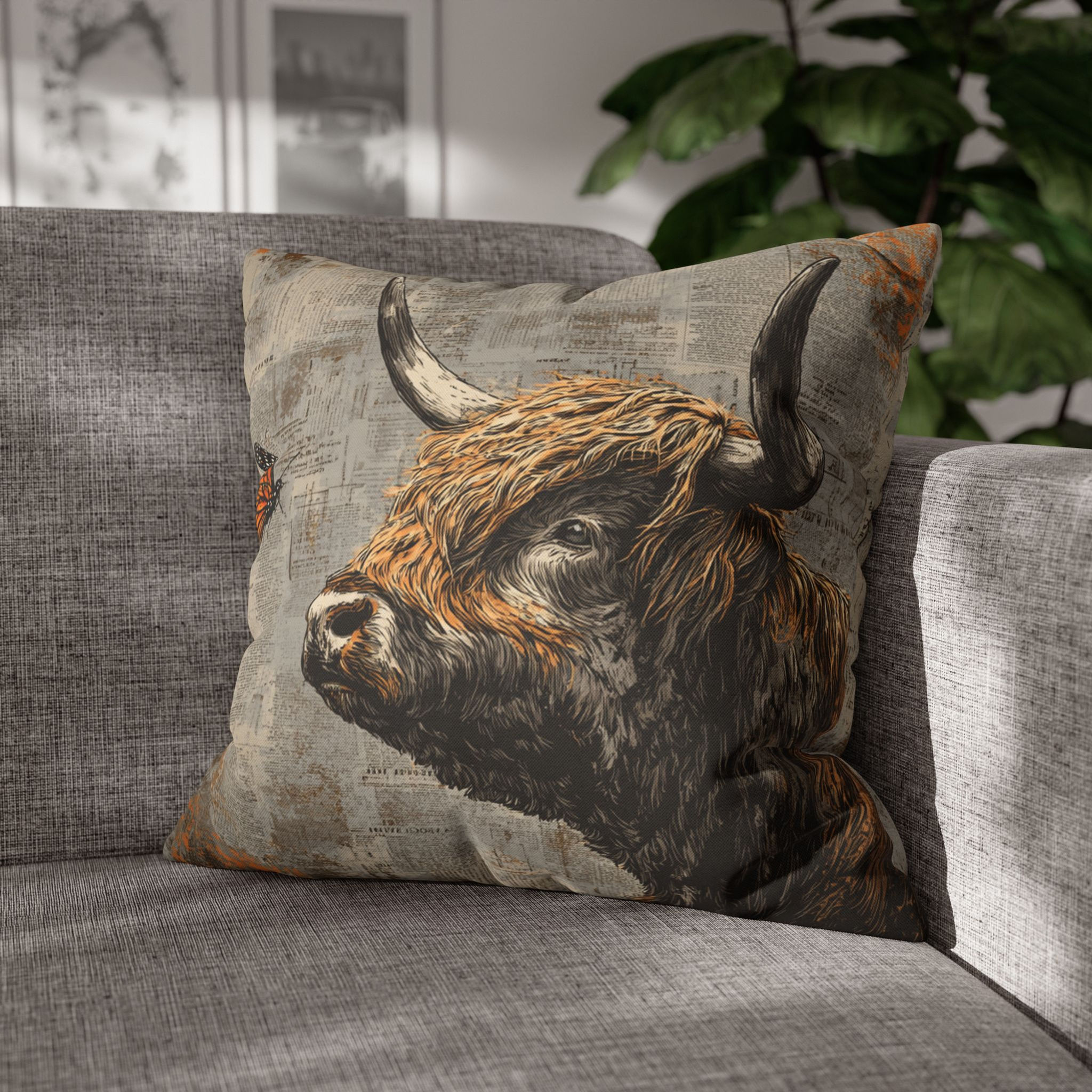 Decorative Art Pillow for Modern Home Décor, Art Pillows, Highland Cow, Cows