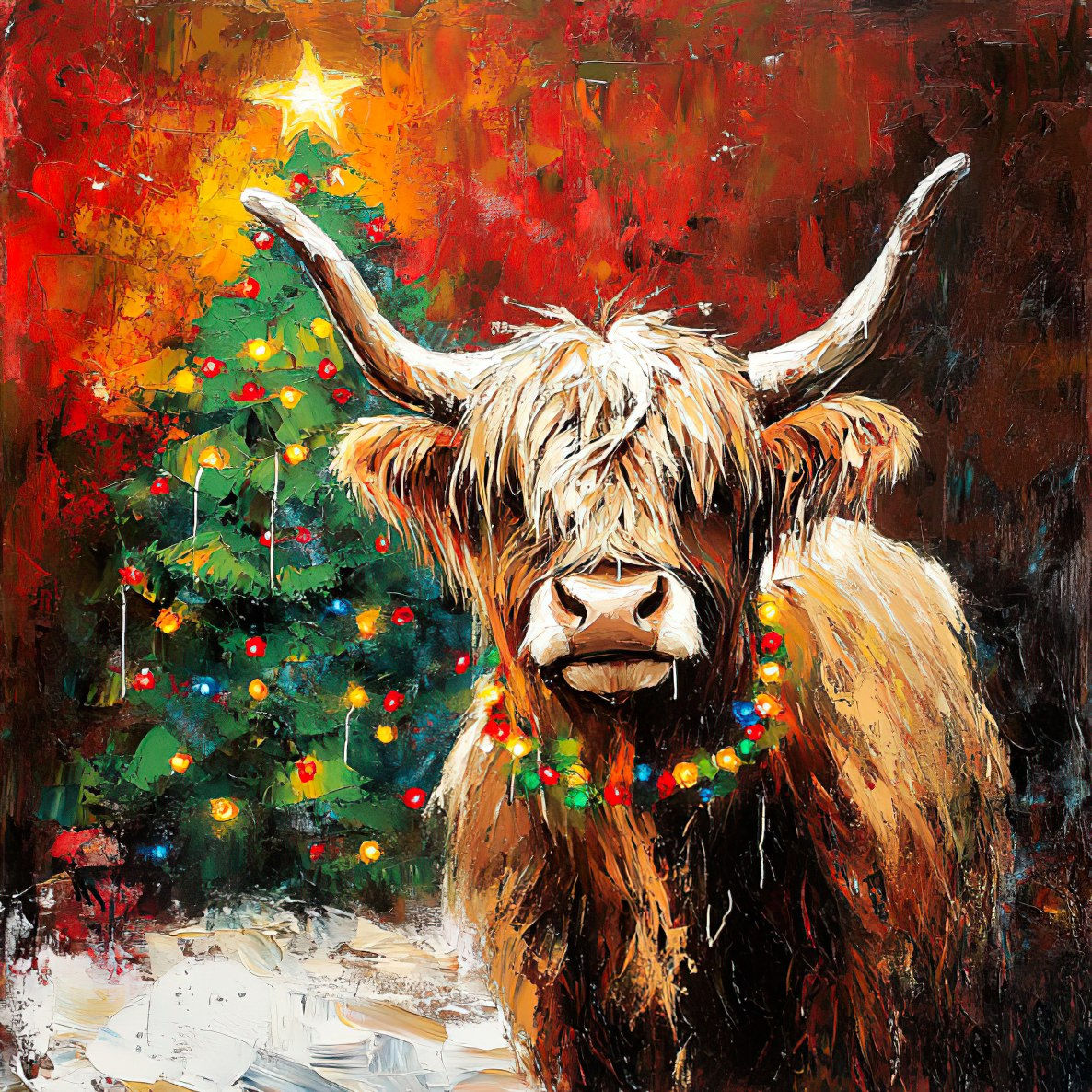 Graphic Digital Art, Christmas, Christmas Highland, Christmas Cow, Highland Cow