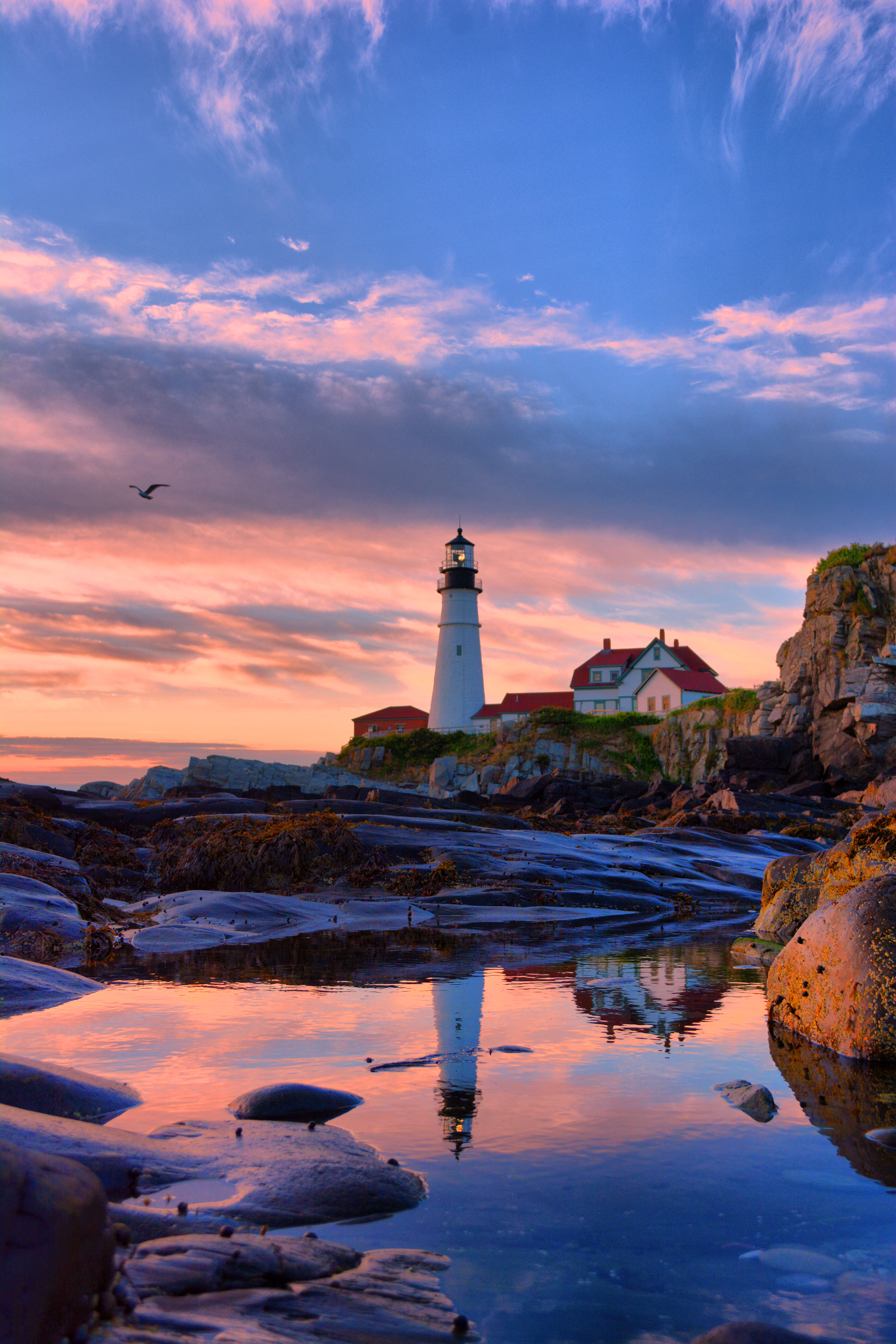 Photography, Lighthouse, Lighthouses, Sunrise, Portland Lighthouse, Maine, Ocean