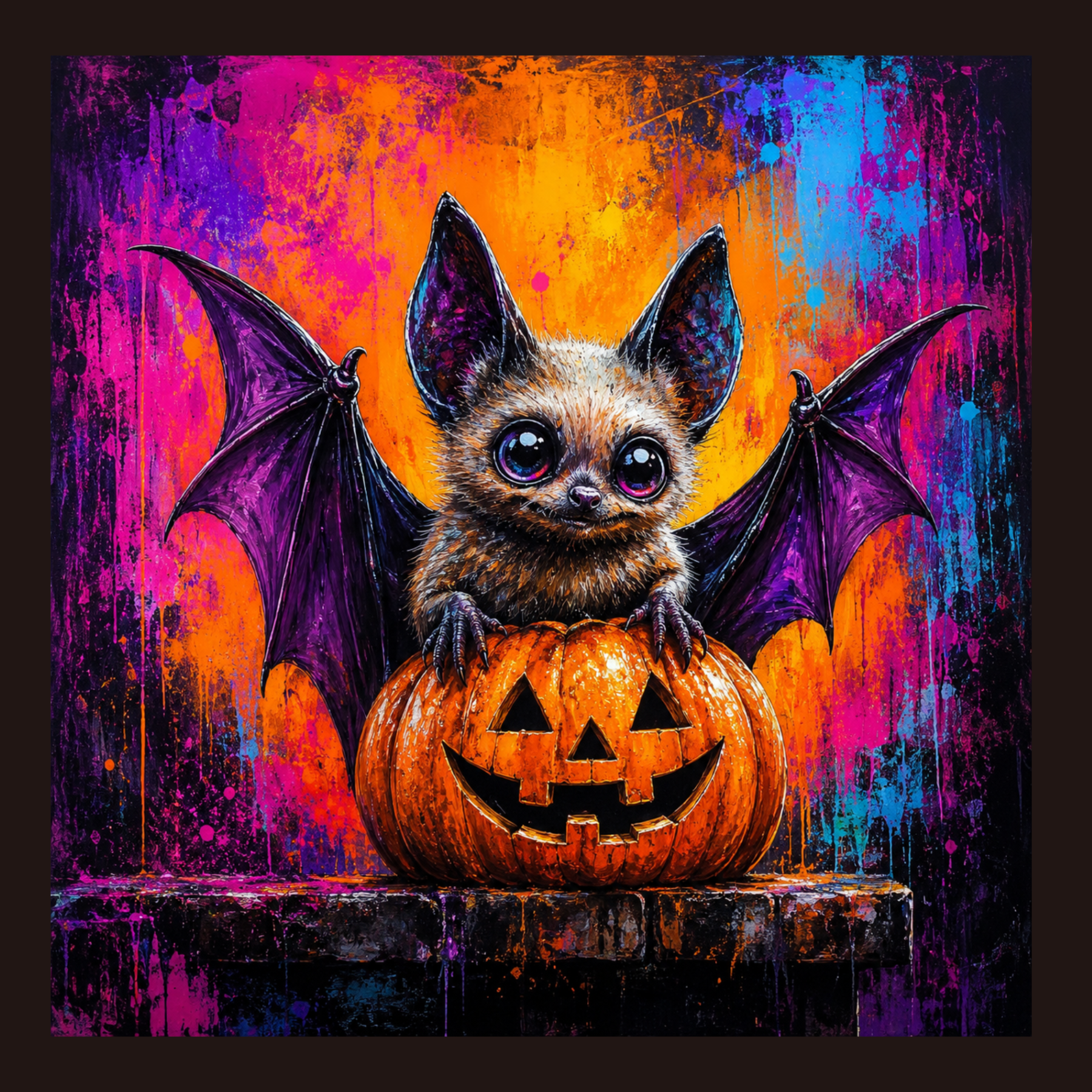 Bat Wall Art | Vintage Retro Bat Art | Funny Cute Bat Art Halloween Pumpkin