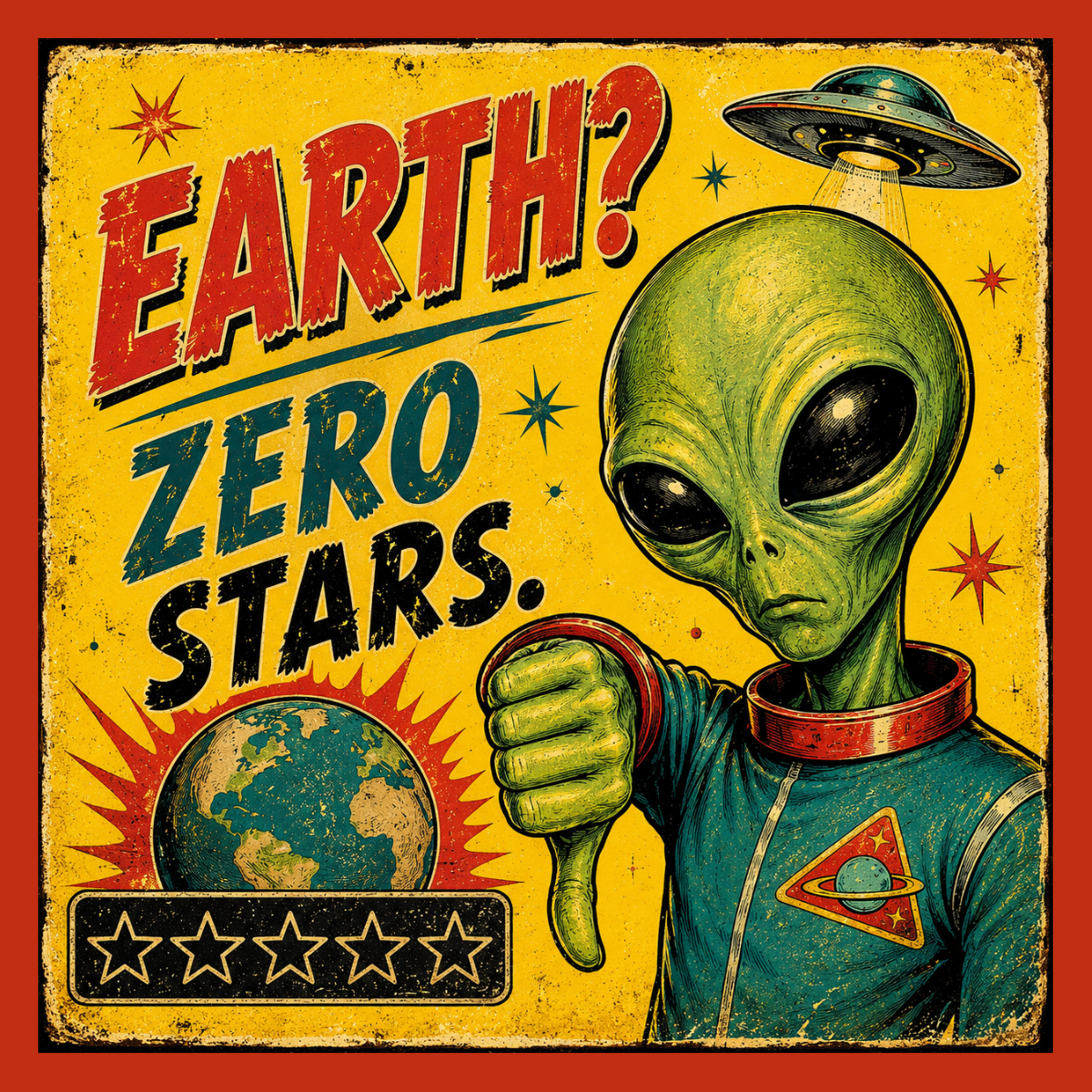 Alien Wall Art | Vintage Retro Alien Art | Funny Decor Alien Quotes Humor
