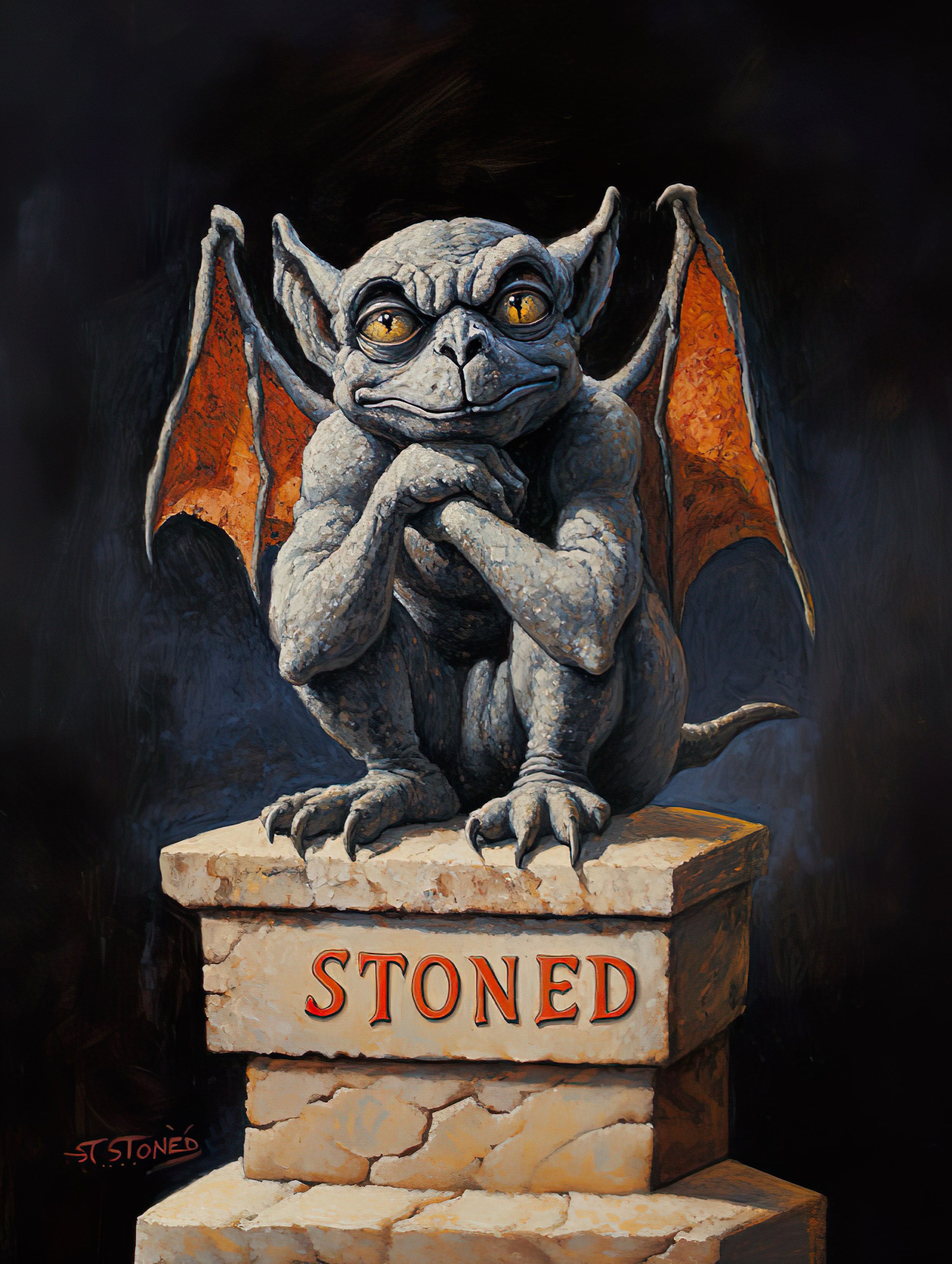 Graphic Digital Art, Gargoyle, Funny Gargoyle, Stoned