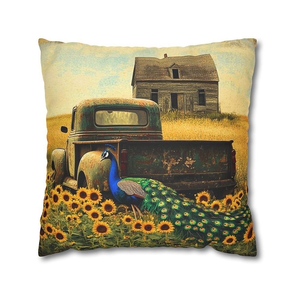 Thumbnail: Decorative Art Pillow Modern Home Décor, Art Pillows, Peacock, Vintage Truck 