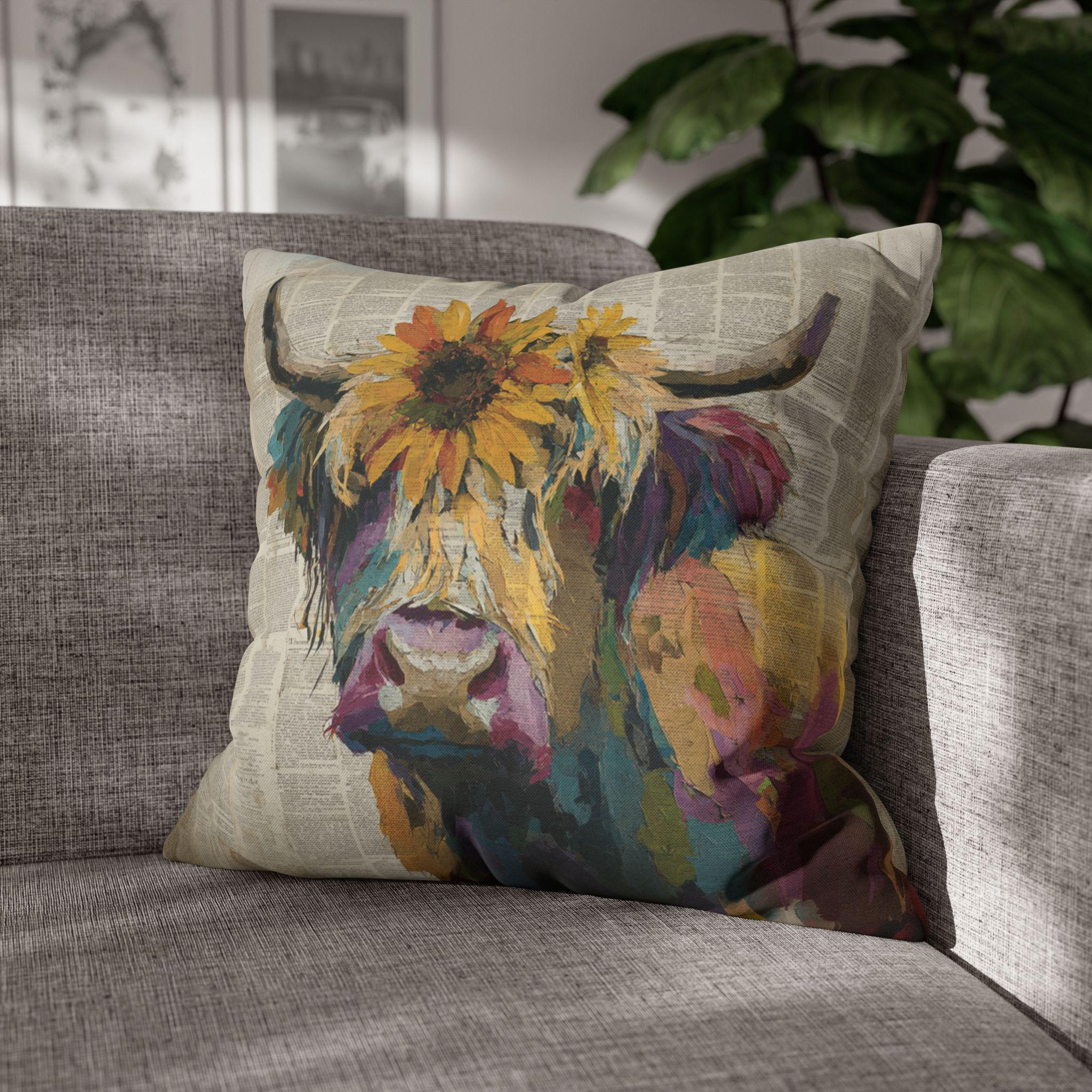 Decorative Art Pillow for Modern Home Décor, Art Pillows, Highland Cow, Cows