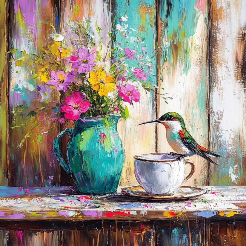 Graphic Digital Art, Hummingbird, Hummingbirds, Coffee, Flowers, Country