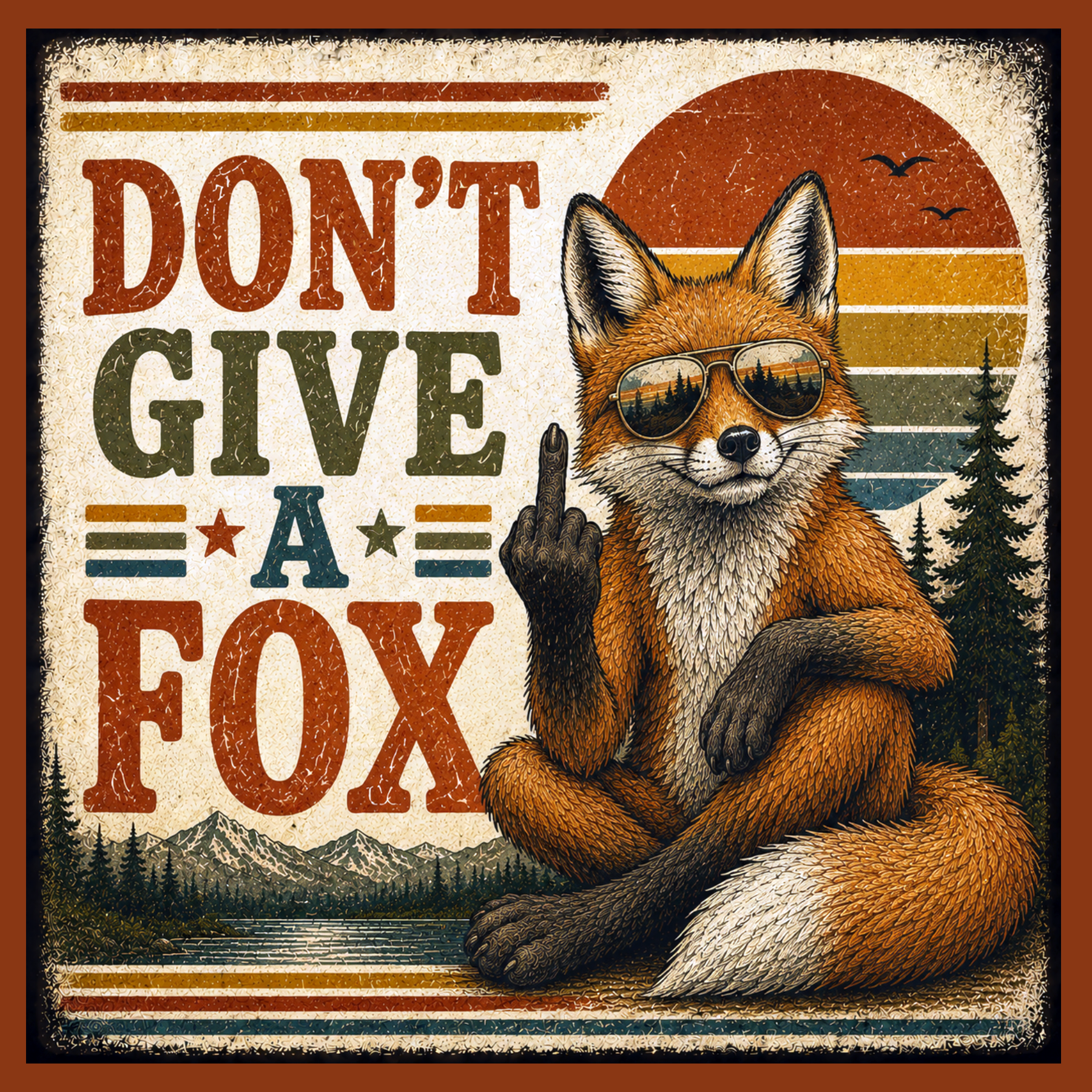 Funny Fox Wall Art | Vintage Retro Red Fox Funny Don't Give A Fox