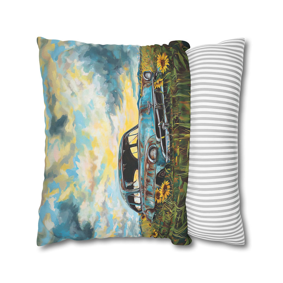 Thumbnail: Decorative Art Pillow Modern Home Décor, Art Pillows, Flowers, Vintage Car