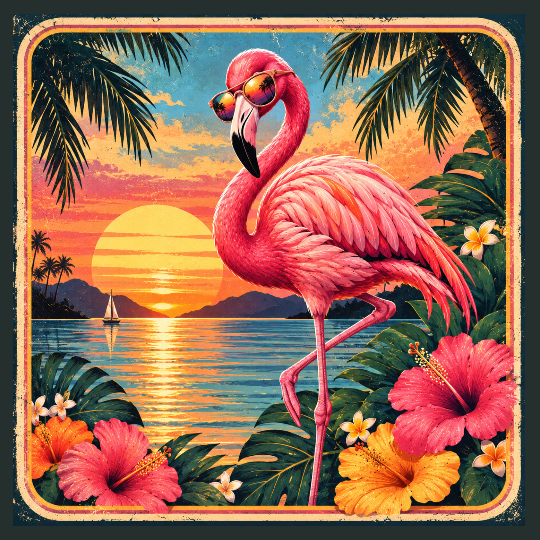 Flamingo Wall Art | Vintage Tropical Bird Print | Pink Coastal Home Decor