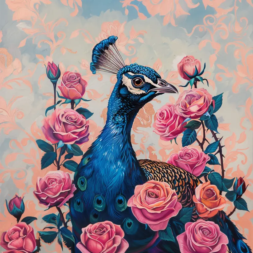 Graphic Digital Art, Peacock, Peacocks, Birds, Flowers