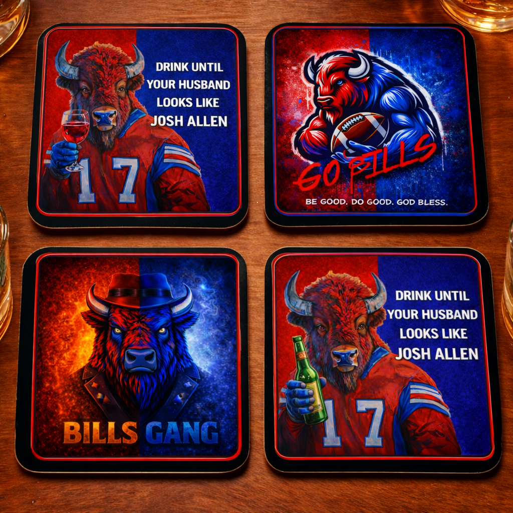 Buffalo Fans, Tipp Hill Syracuse Coasters, SET OF 4, Buffalo Bills