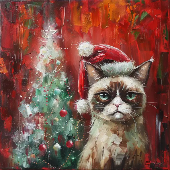 Graphic Digital Art, Christmas, Santa Cat, Christmas Cat, Holiday Cat
