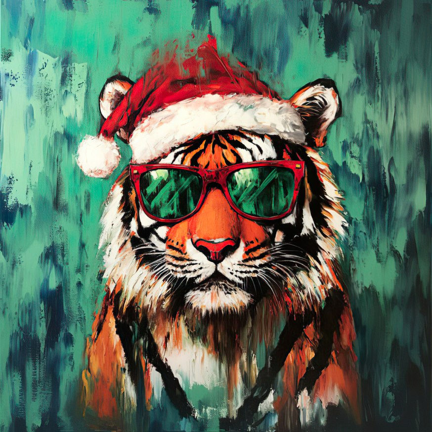 Graphic Digital Art, Christmas, Christmas Tiger, Tigers, Santa Tiger