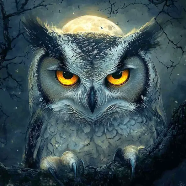 Graphic Digital Art, Woodland, Owl, Owls, Full Moon