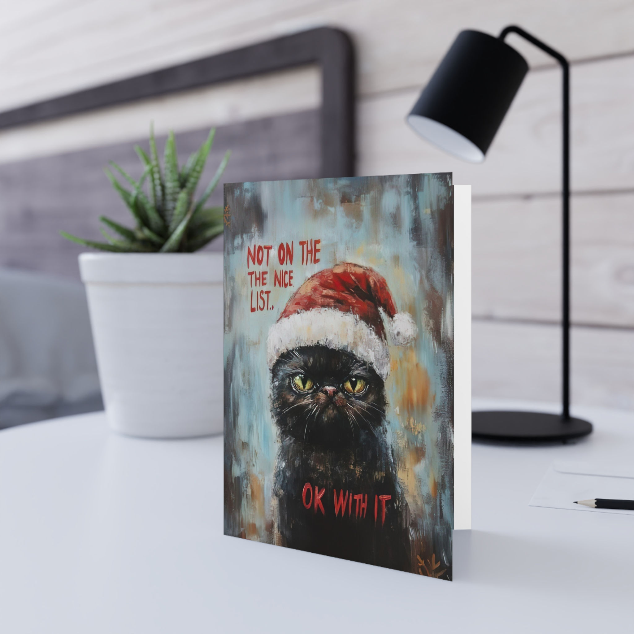 "Not On The Nice List. Ok With It" Funny Grumpy Cat Christmas Card