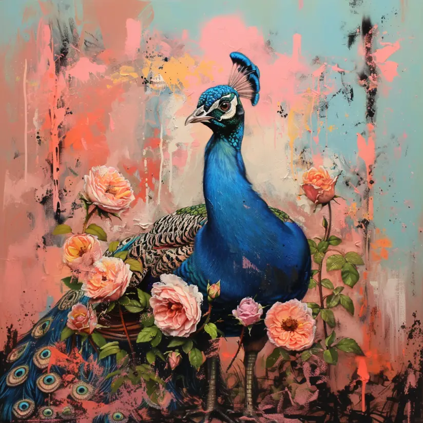 Graphic Digital Art, Peacock, Peacocks, Birds, Flowers